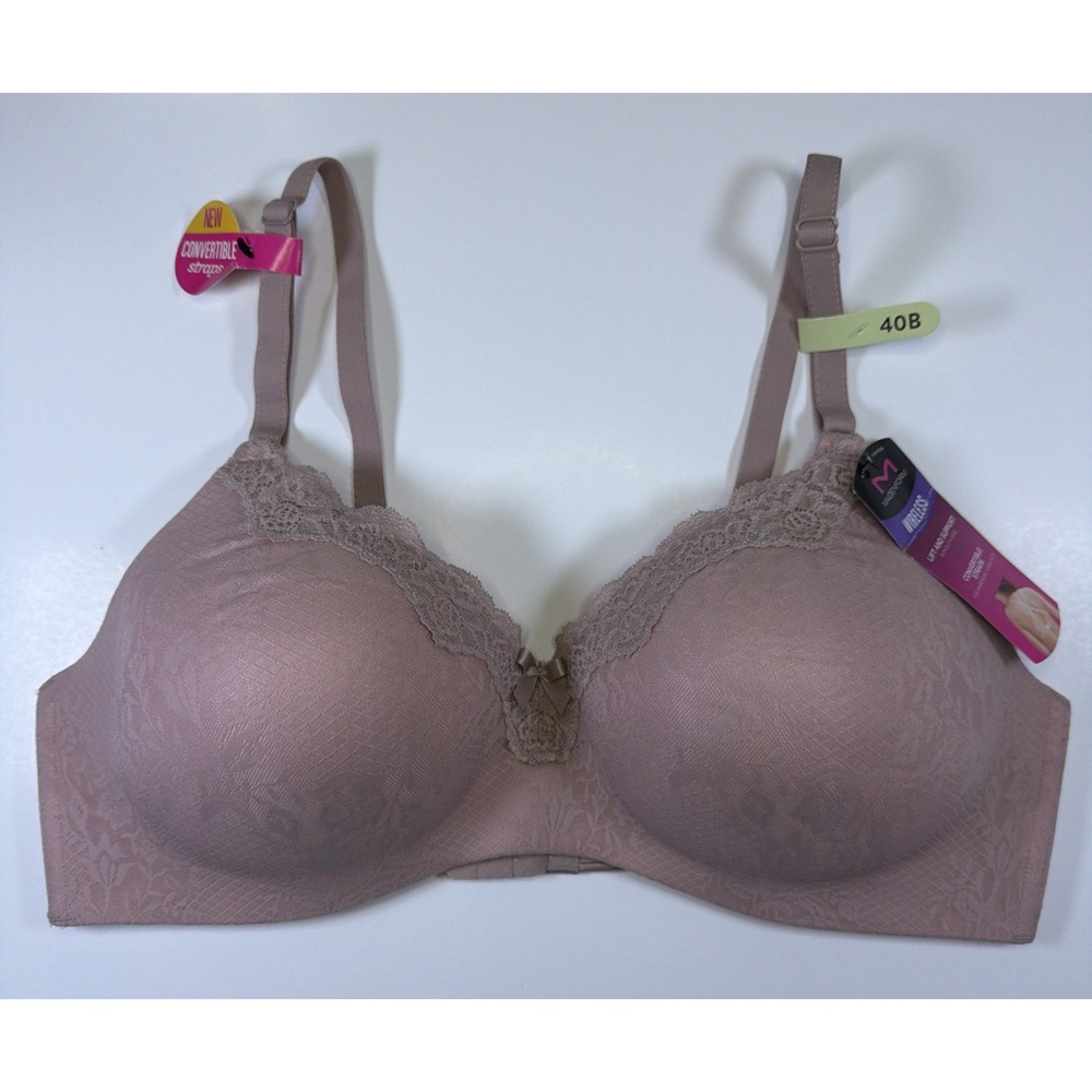 Maidenform Comfort Devotion T-Shirt Bra Womens 40B Pink Lace Wireless 09456 NWT